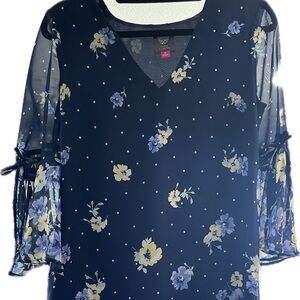 Vince Camuto Navy Floral Midi Dress